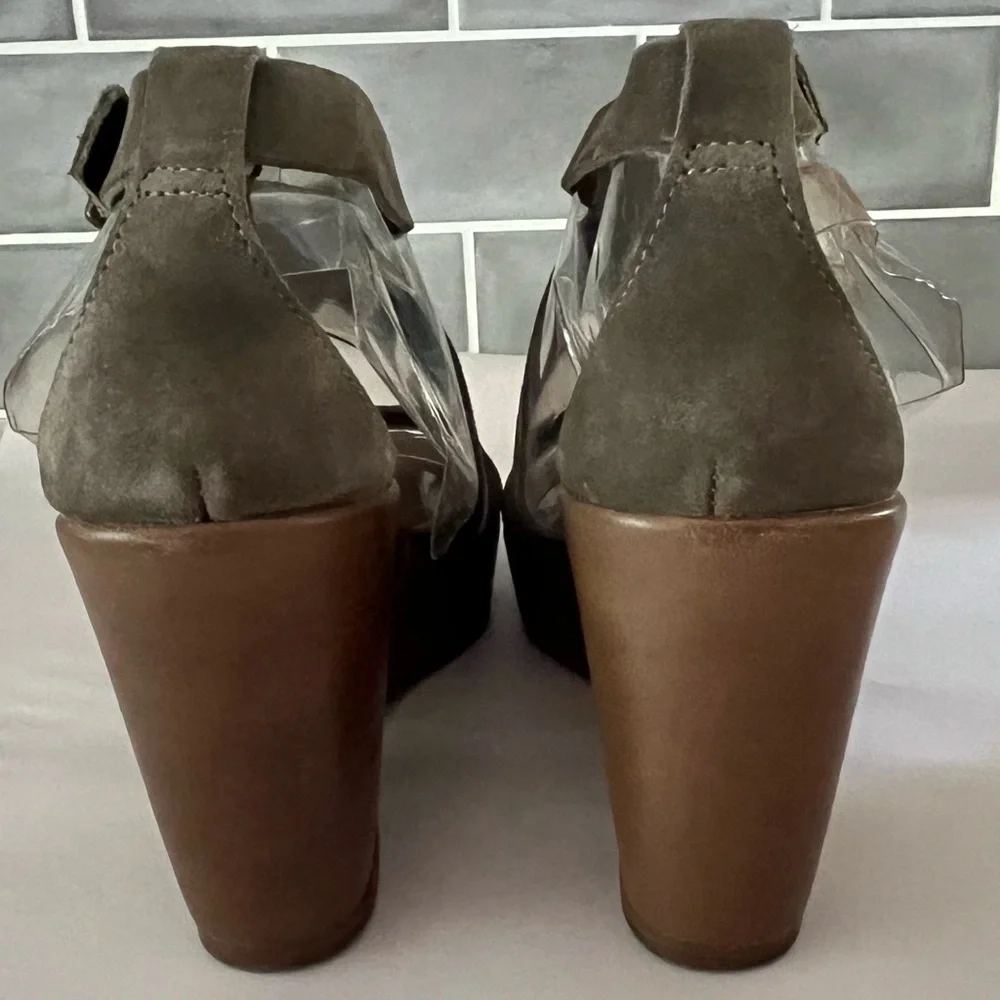 NIB J. Crew Marguerite Suede and Leather Wedge Platform Sandals Olive Boho 7M